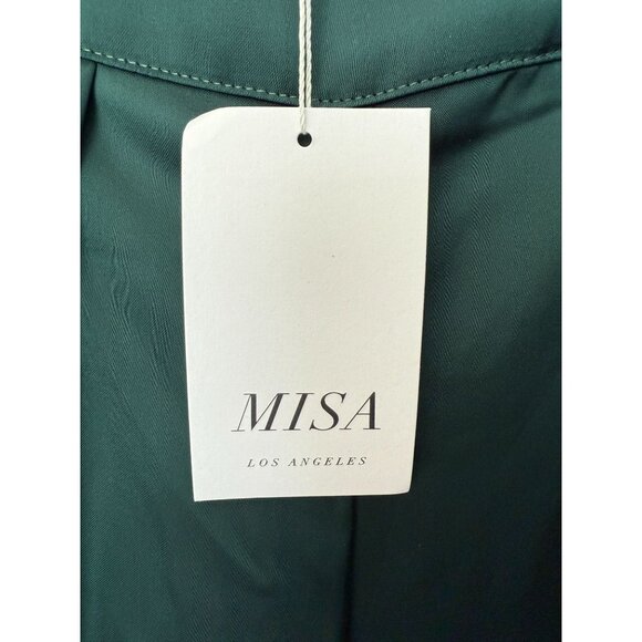 MISA Los Angeles XS Womens Emerald Green Satin Wrap Jacket Blouse Belted - Picture 9 of 11